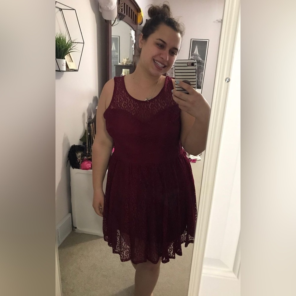 Red cheetah print above the knee dress. A line dress